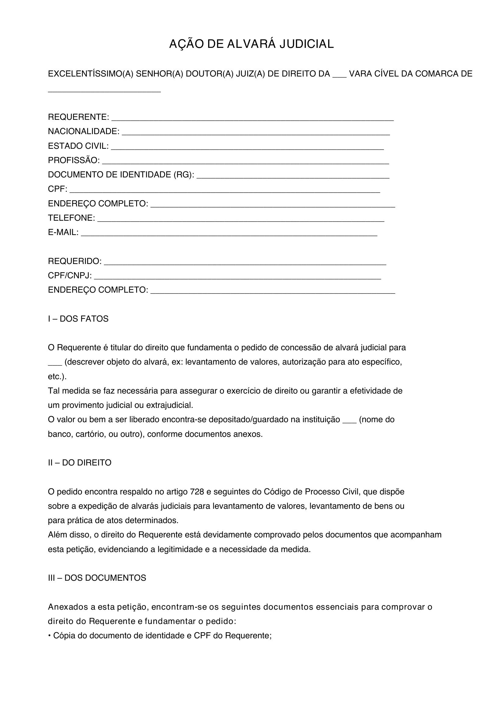 Modelo De Ação De Alvará Judicial