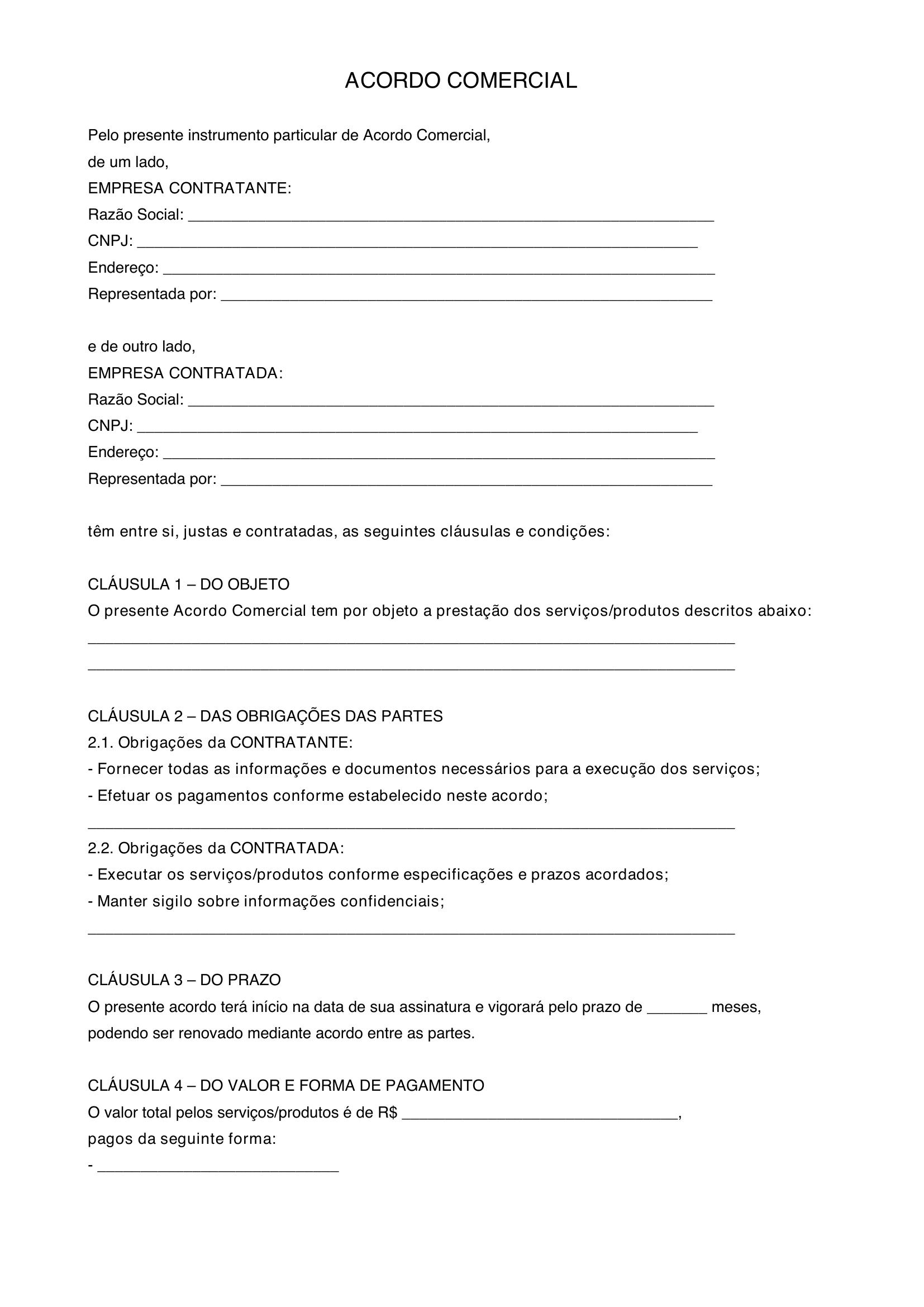 Modelo De Acordo Comercial