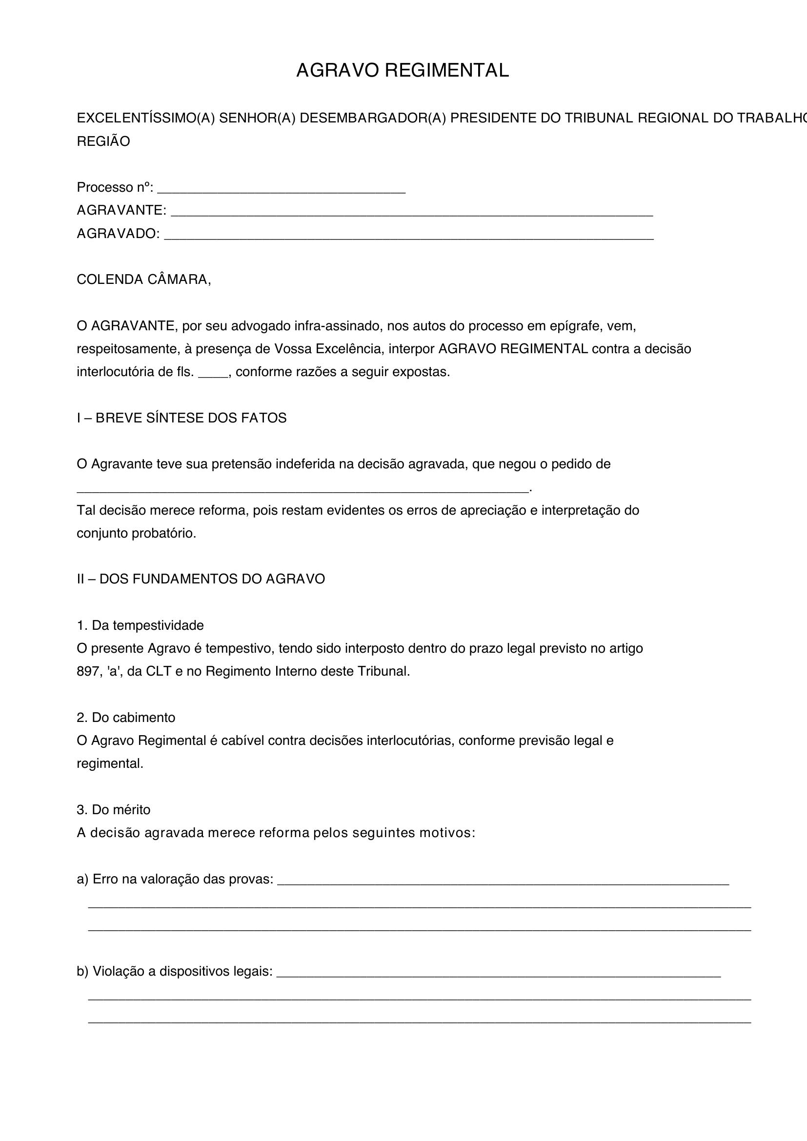 Modelo De Agravo Regimental