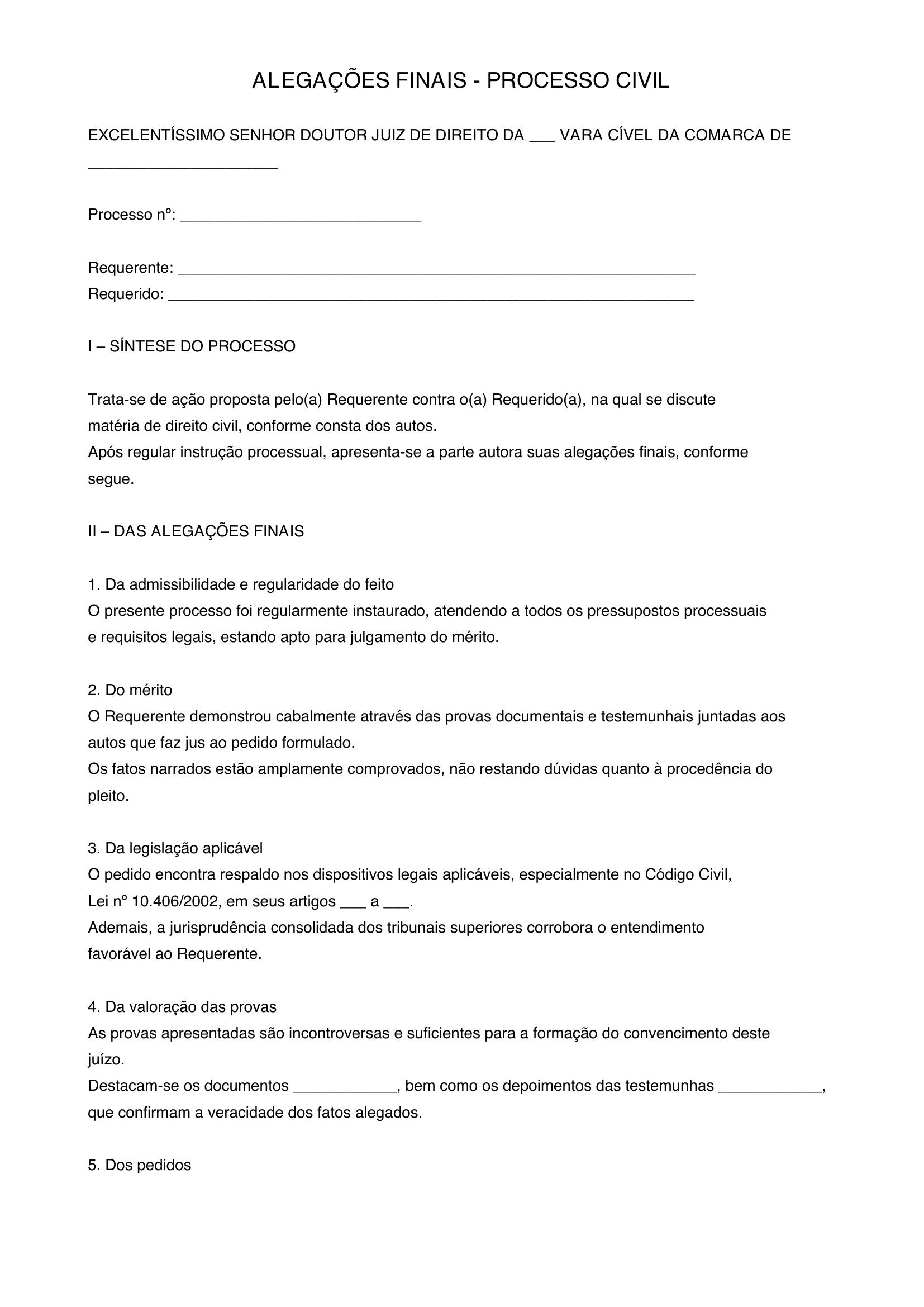Modelo De Alegações Finais Processo Civil