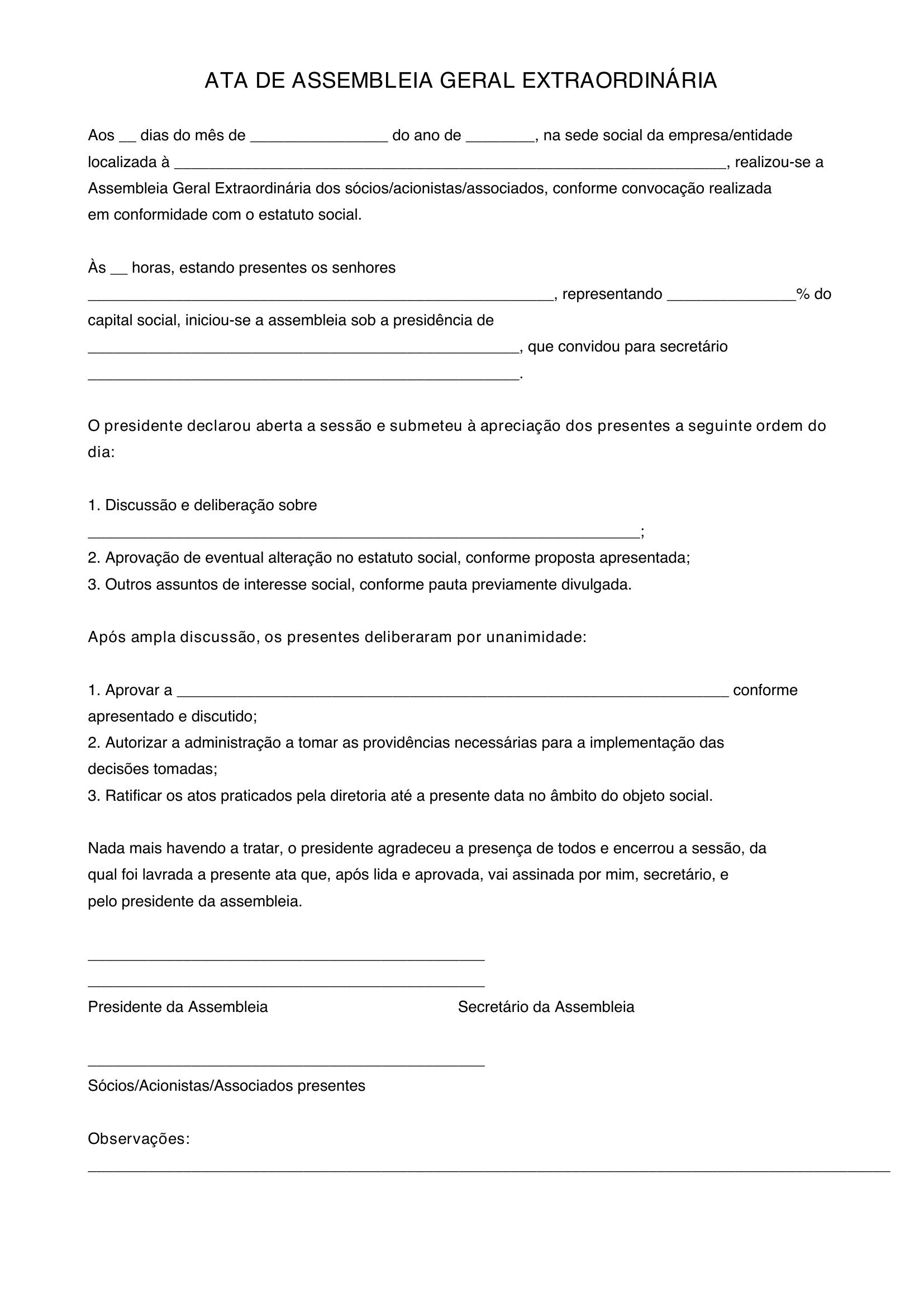 Modelo De Ata De Assembleia