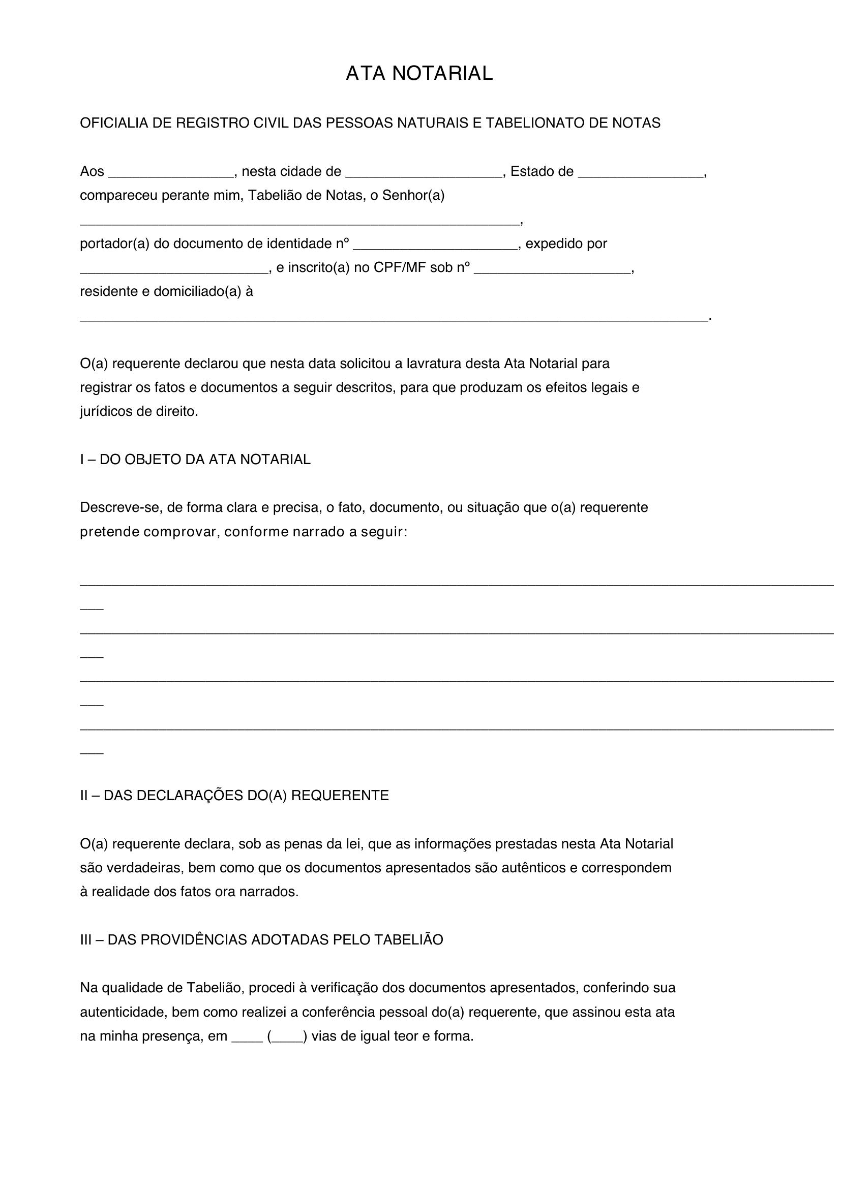 Modelo De Ata Notarial