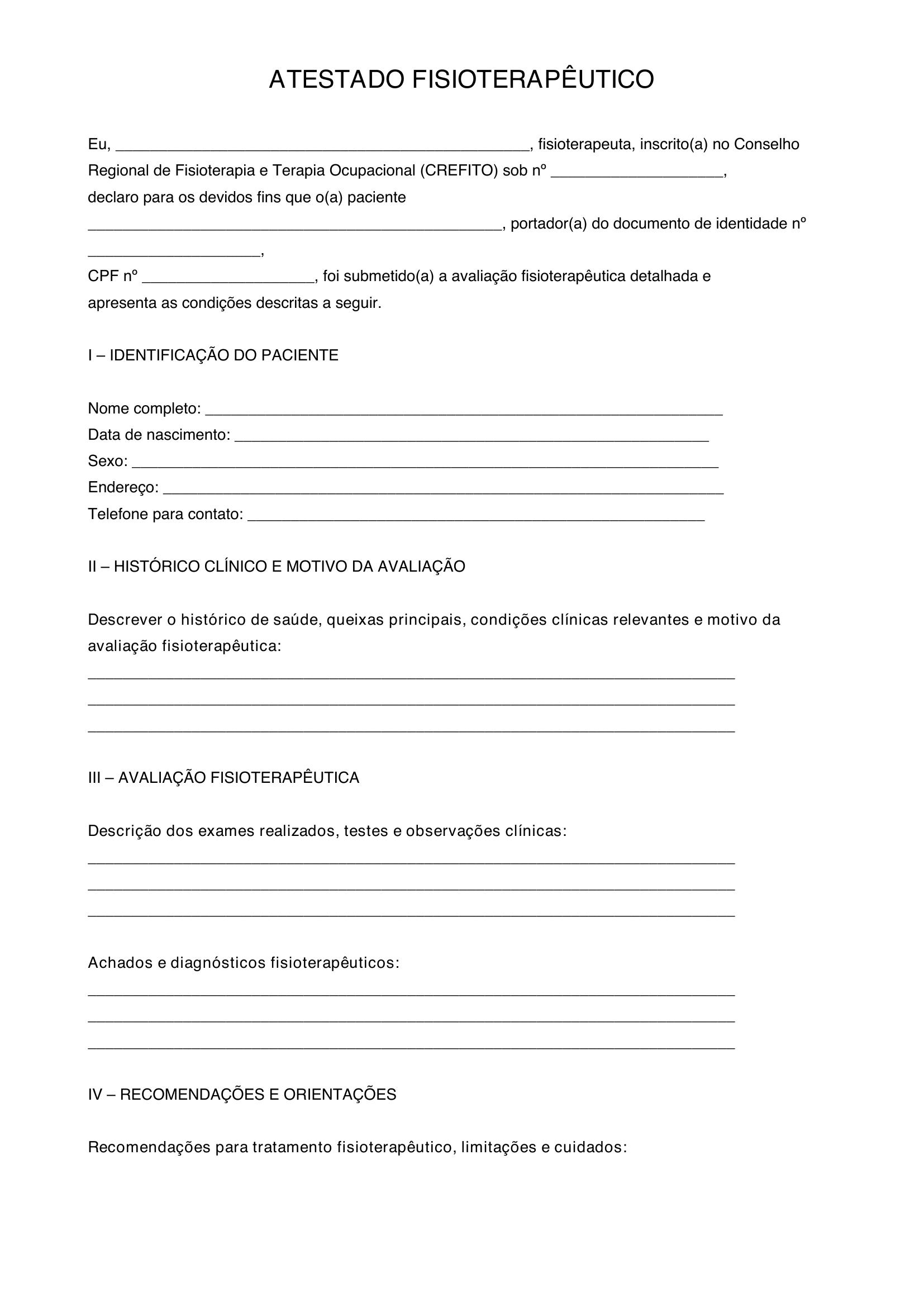 Modelo De Atestado Fisioterapeutico