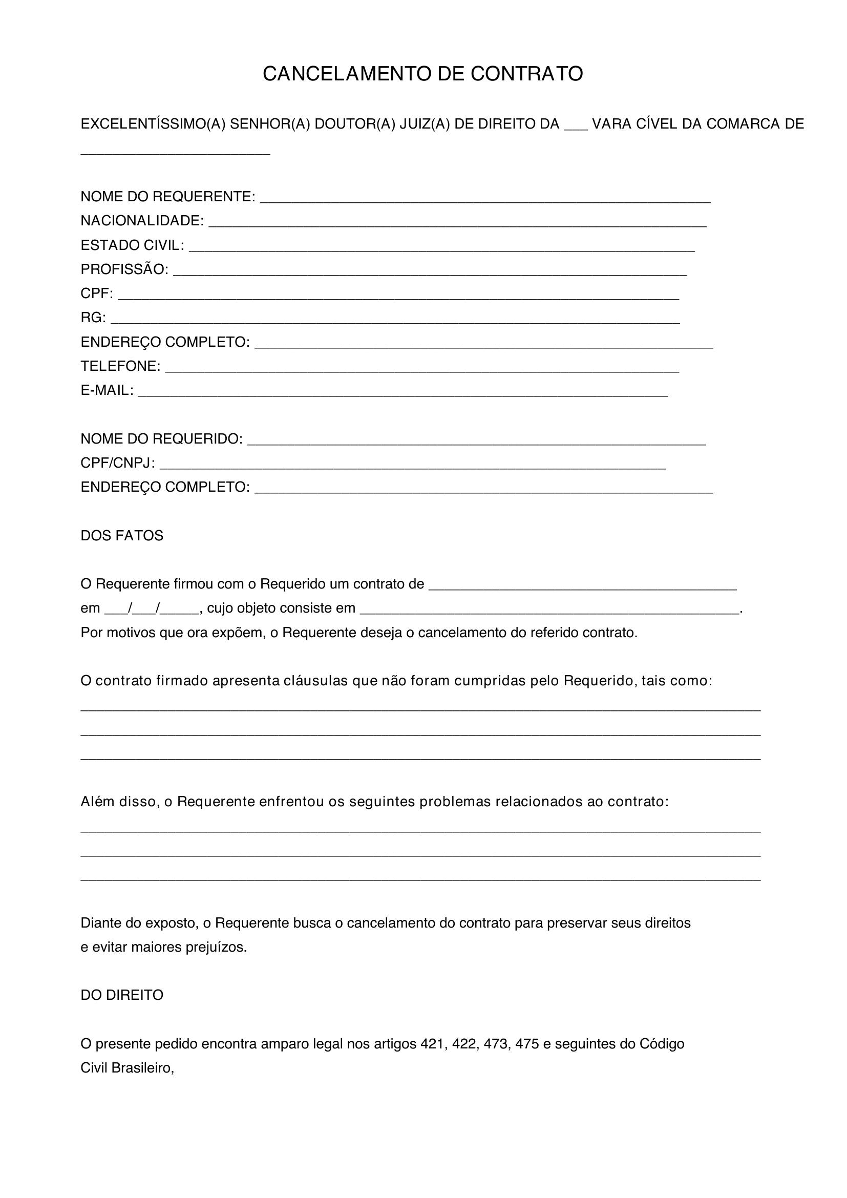 Modelo De Cancelamento De Contrato