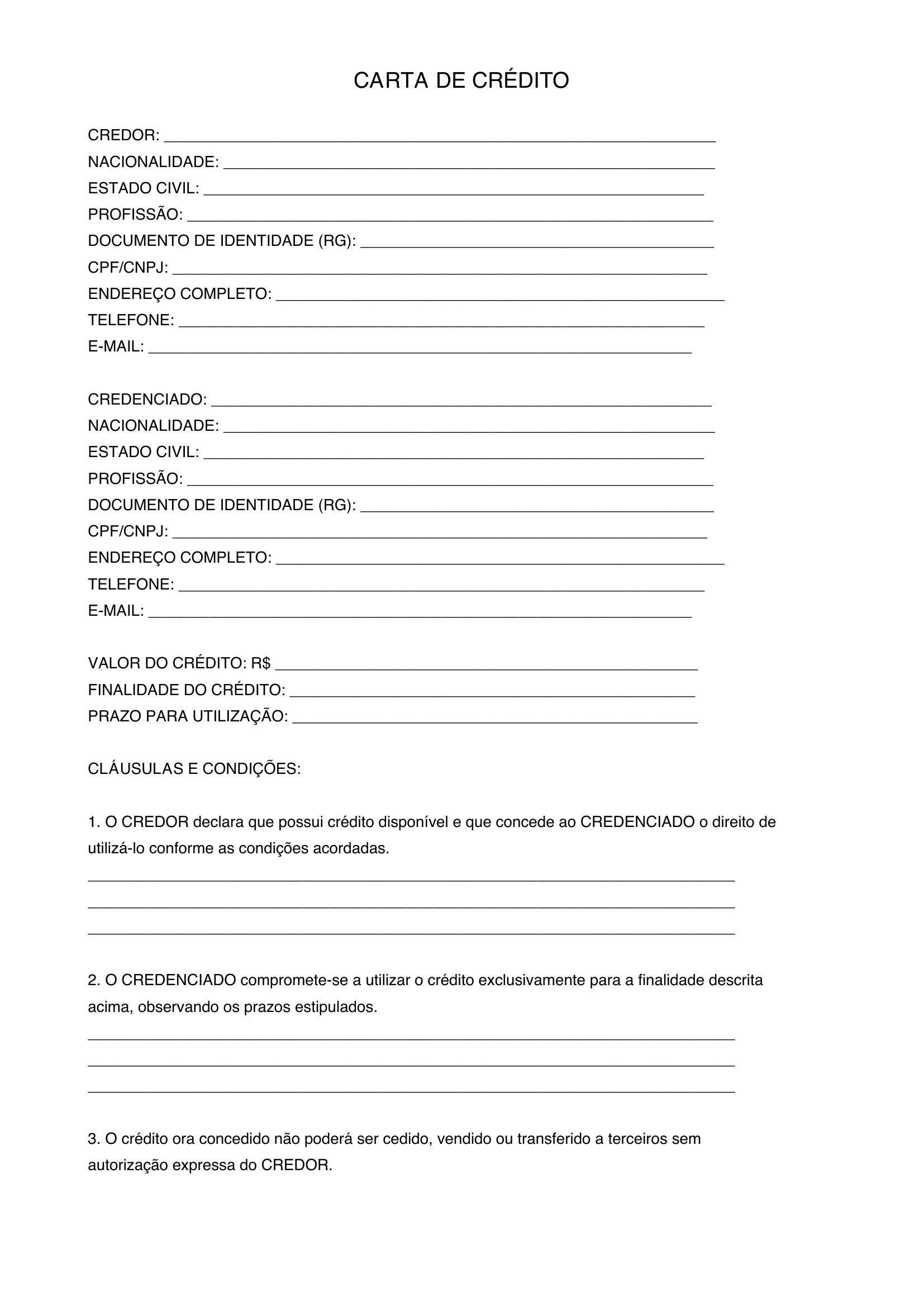 Modelo De Carta De Credito