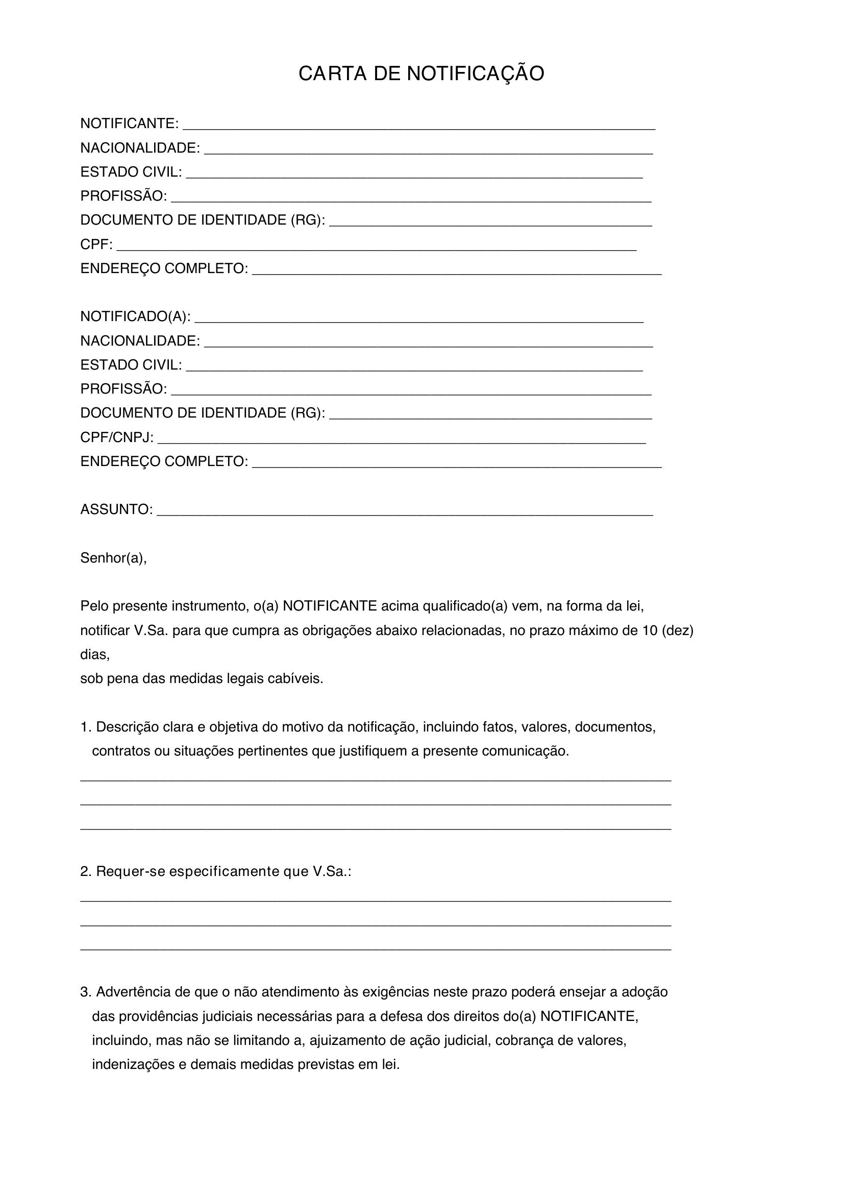 Modelo De Carta De Notificação