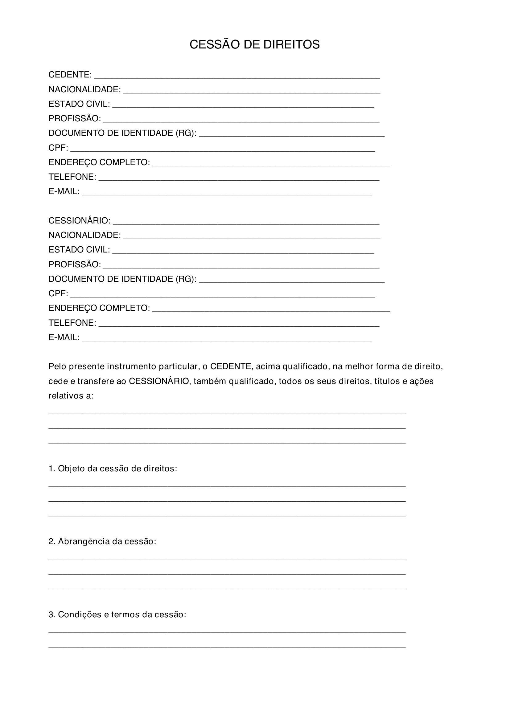 Modelo De Cessão De Direitos