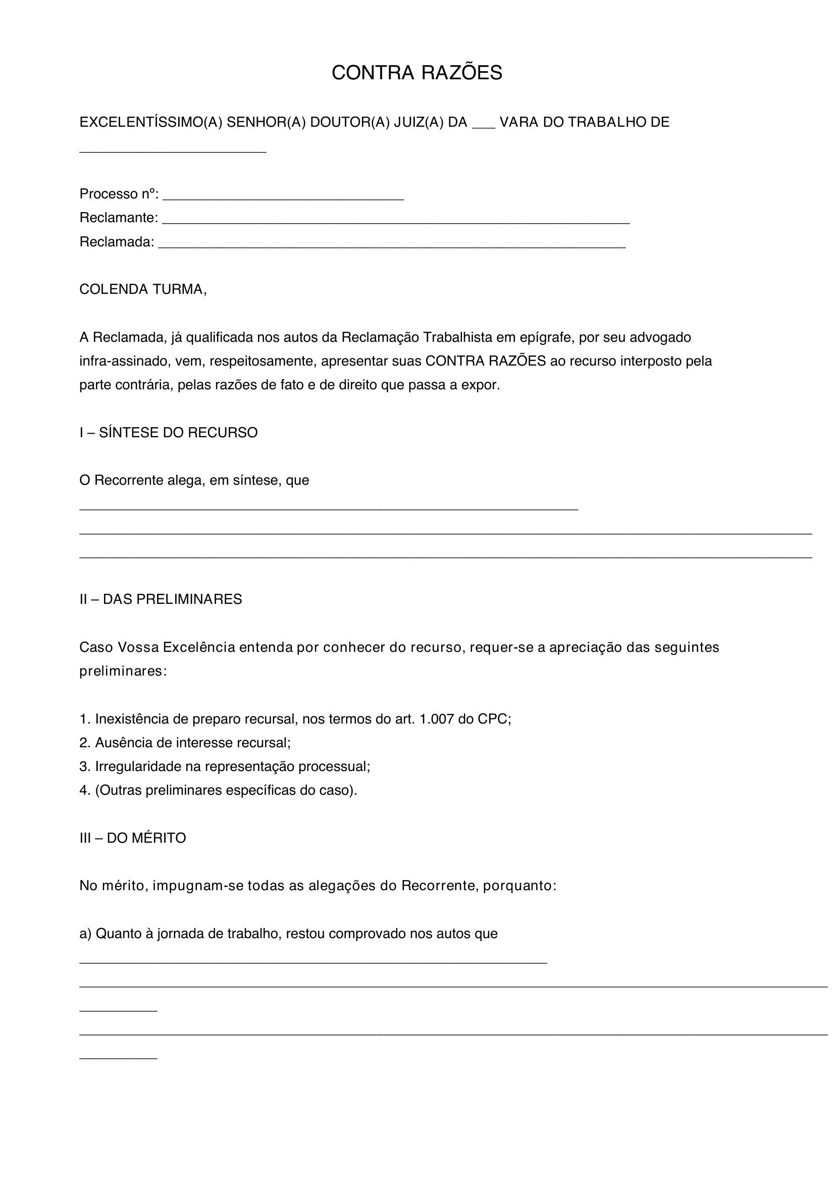 Modelo Contra Razões