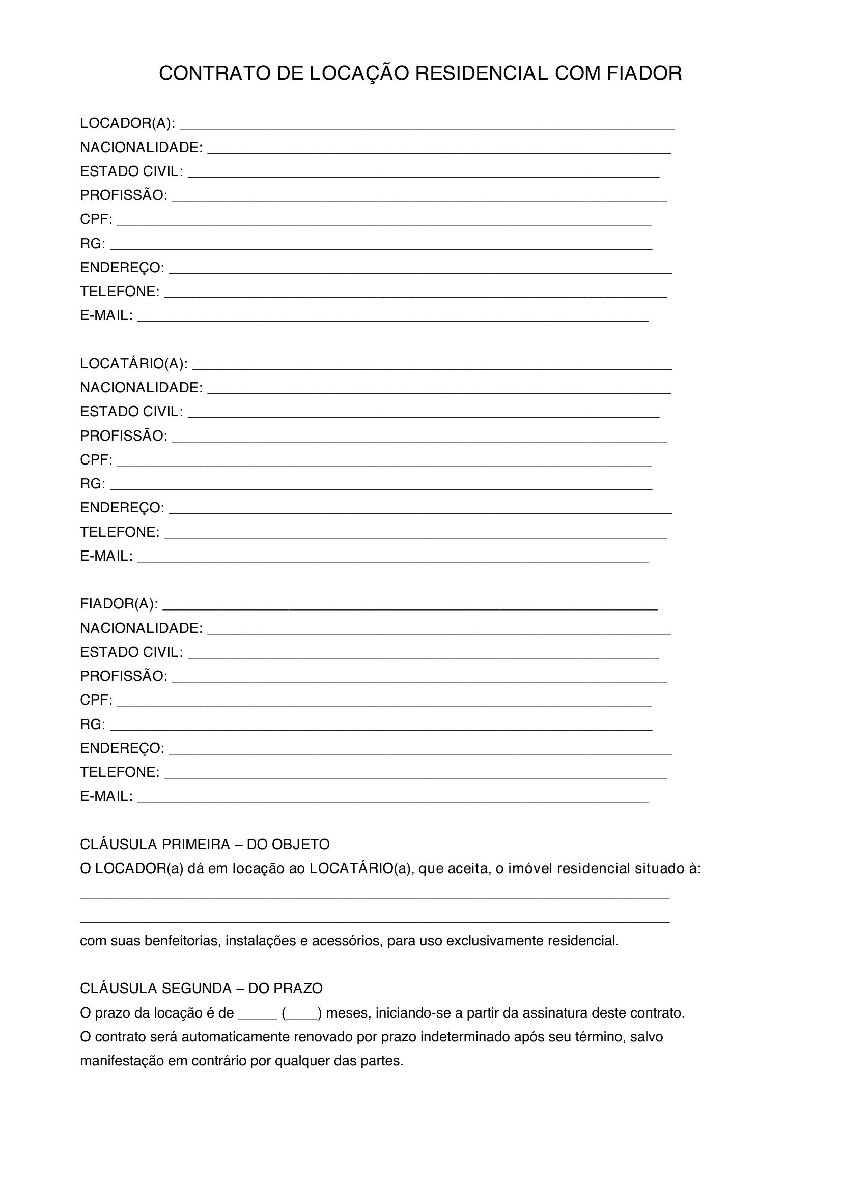 Modelo De Contrato Com Fiador