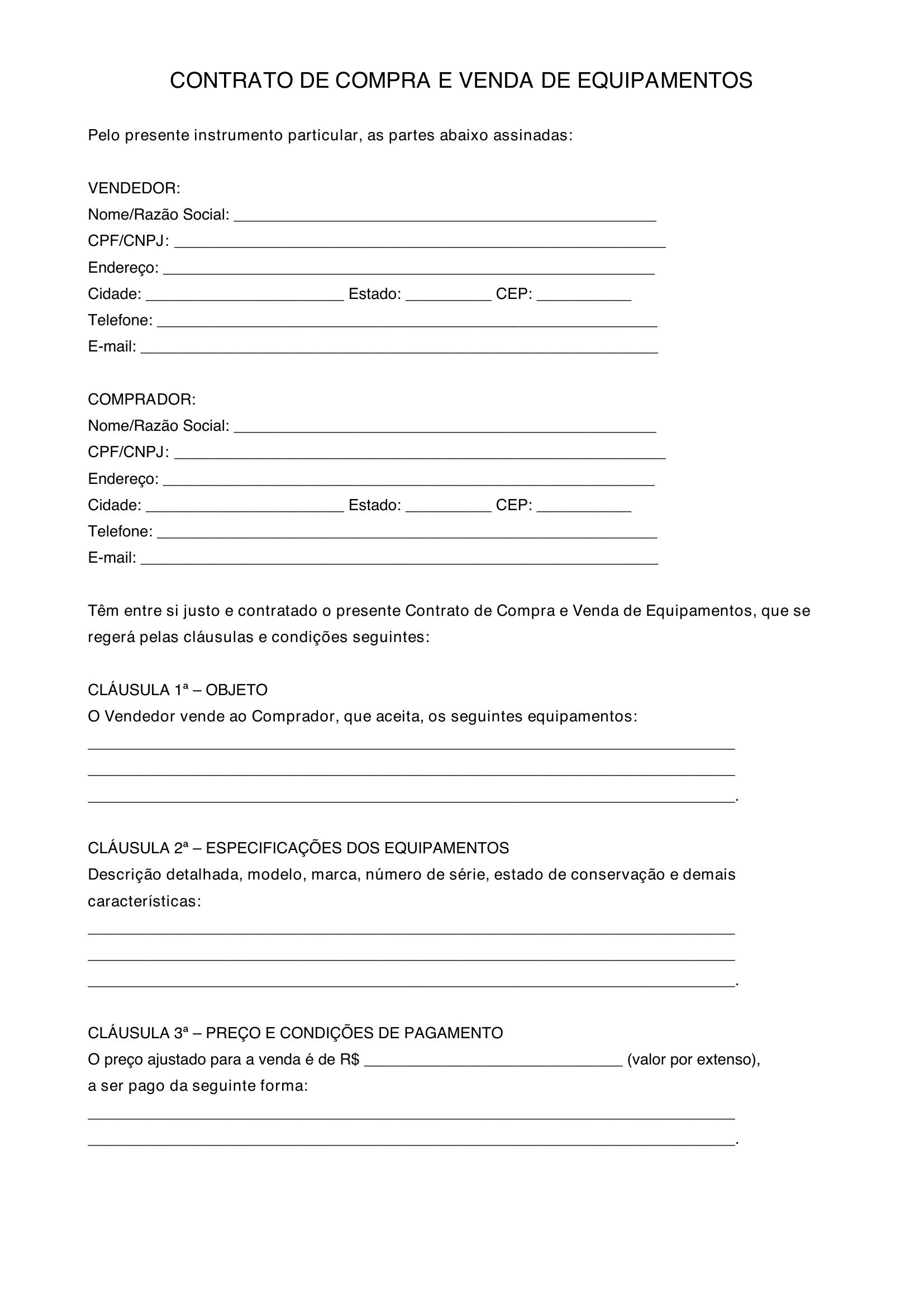Modelo De Contrato De Compra E Venda De Equipamentos