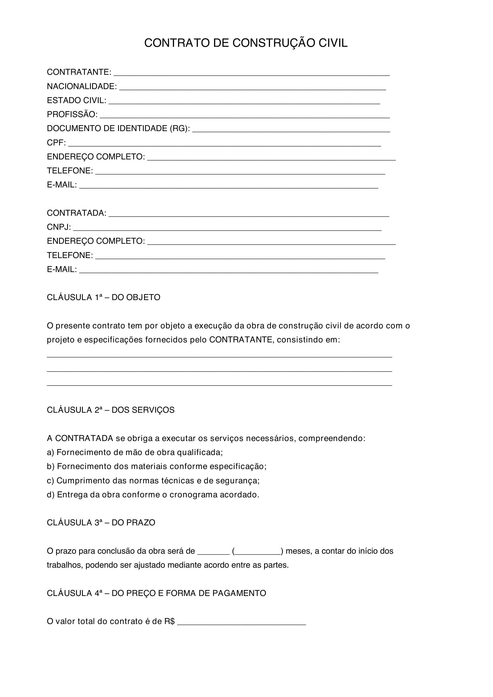 Modelo De Contrato De Construção Civil