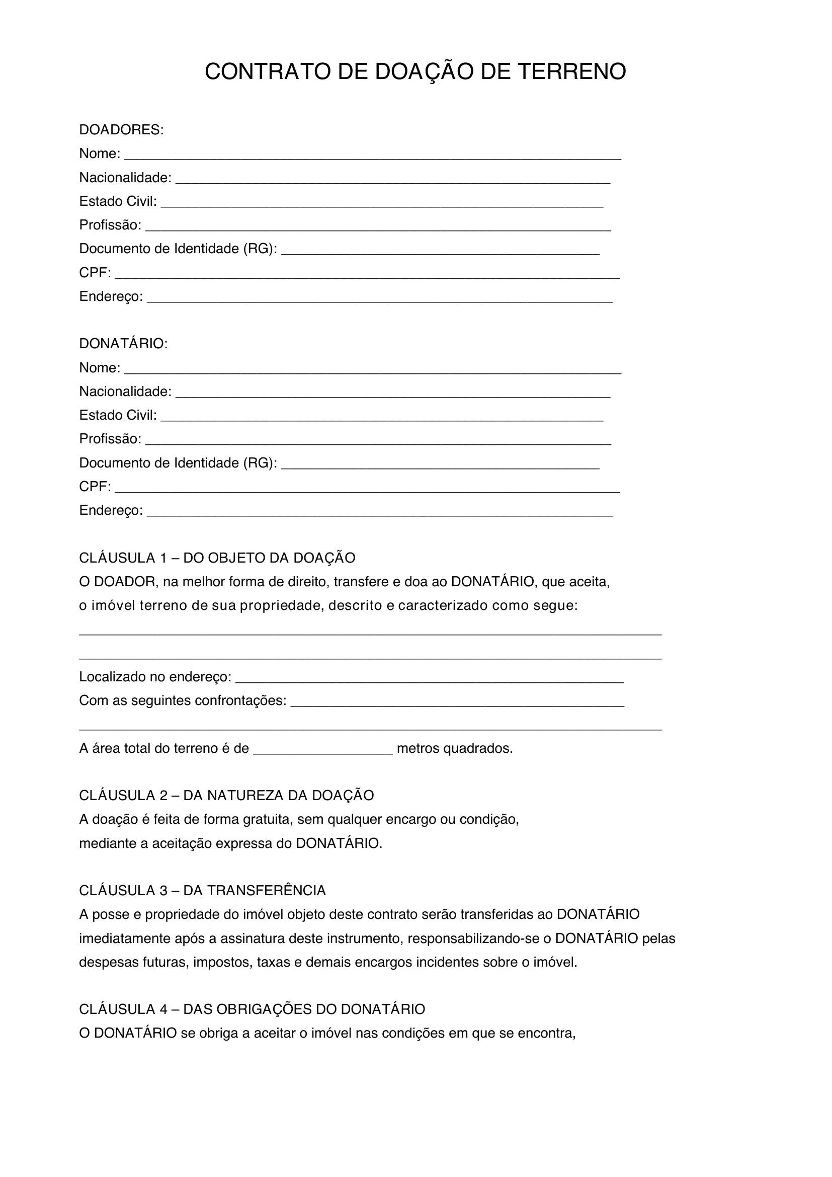 Modelo De Contrato De Doação De Terreno