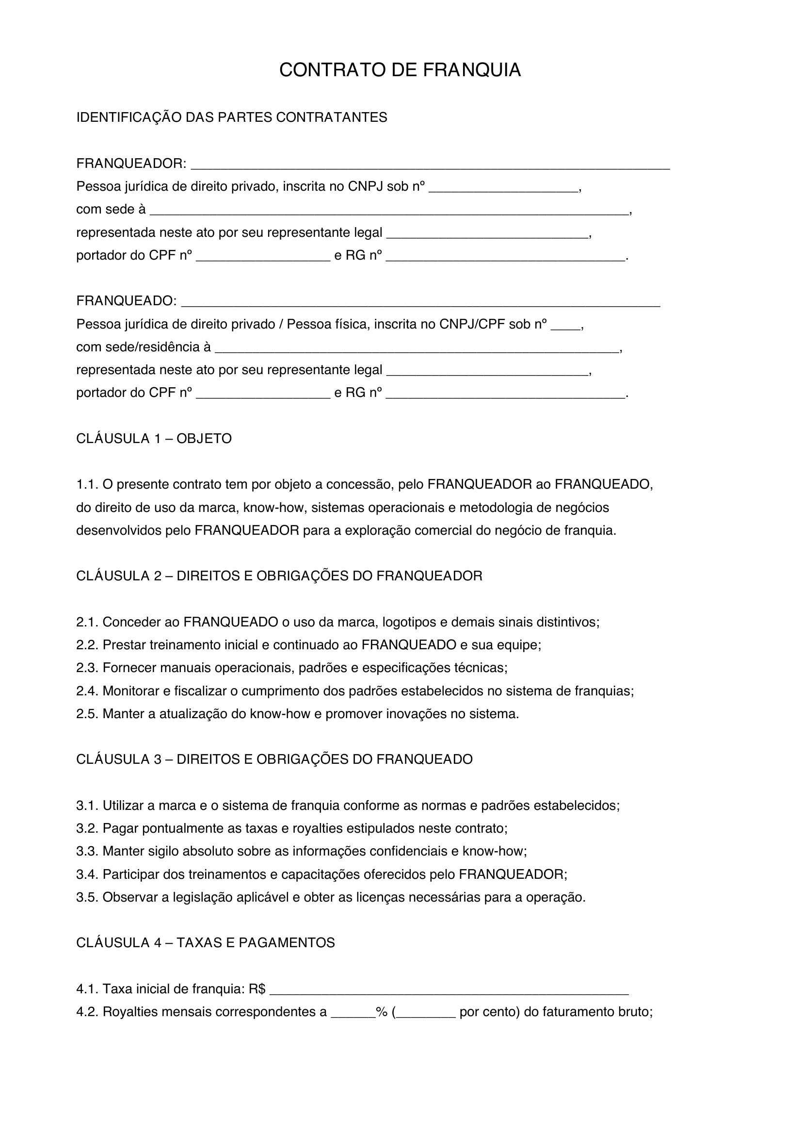 Modelo De Contrato De Franquia