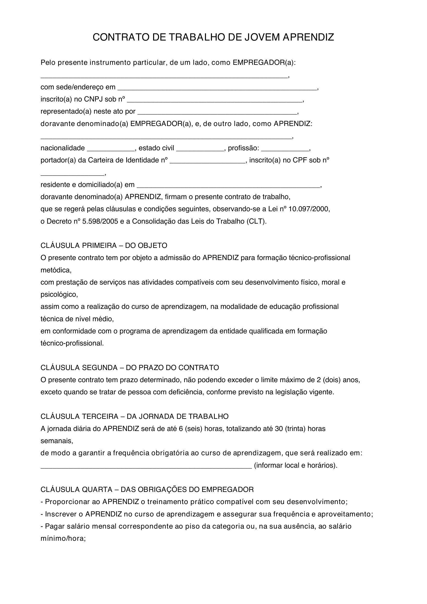 Modelo De Contrato De Jovem Aprendiz