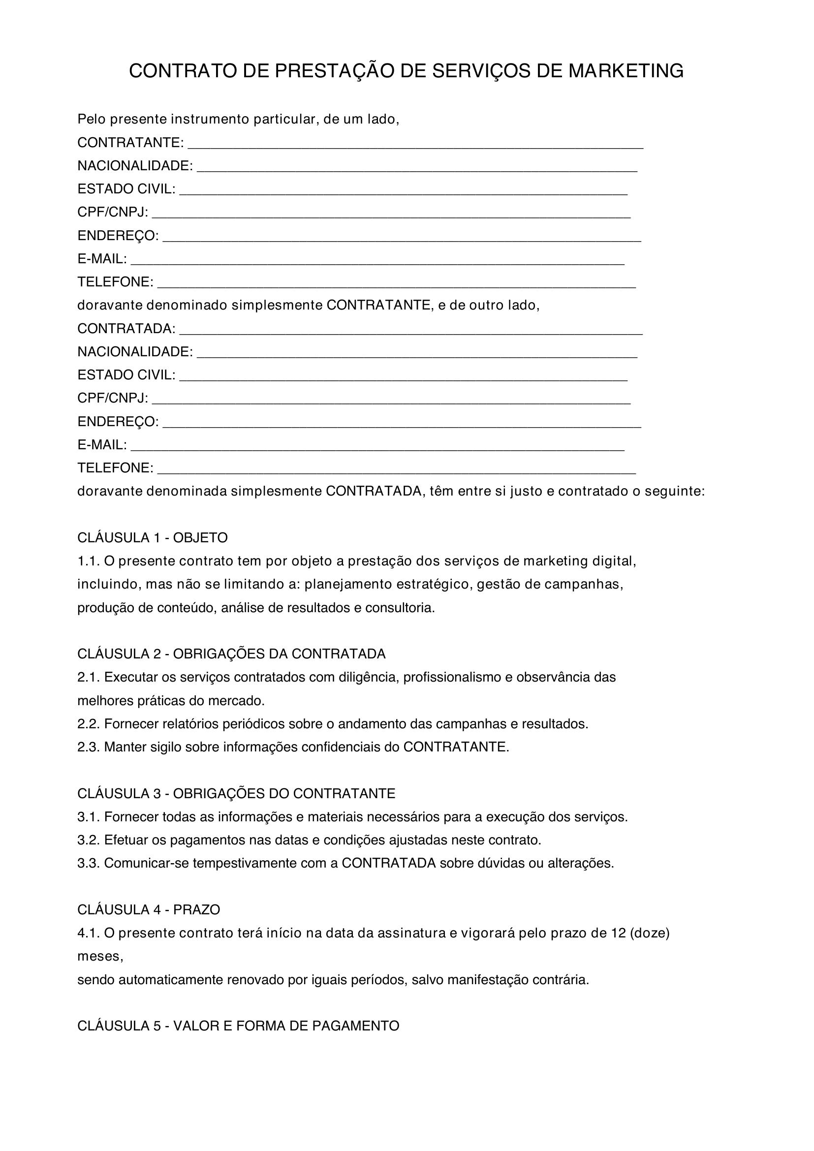 Modelo De Contrato De Marketing