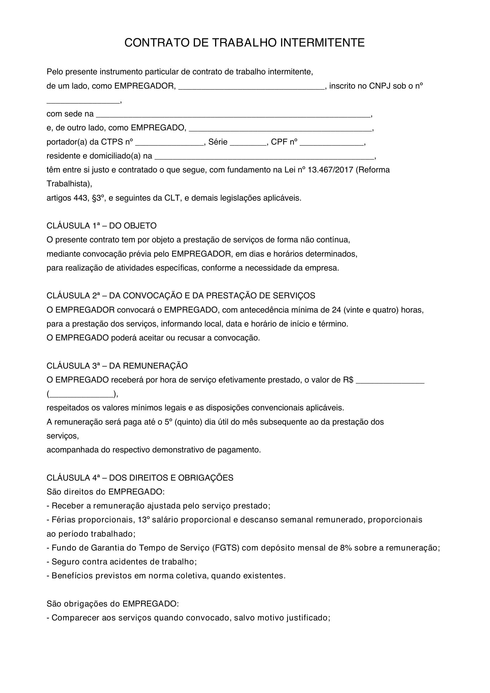 Modelo De Contrato Intermitente