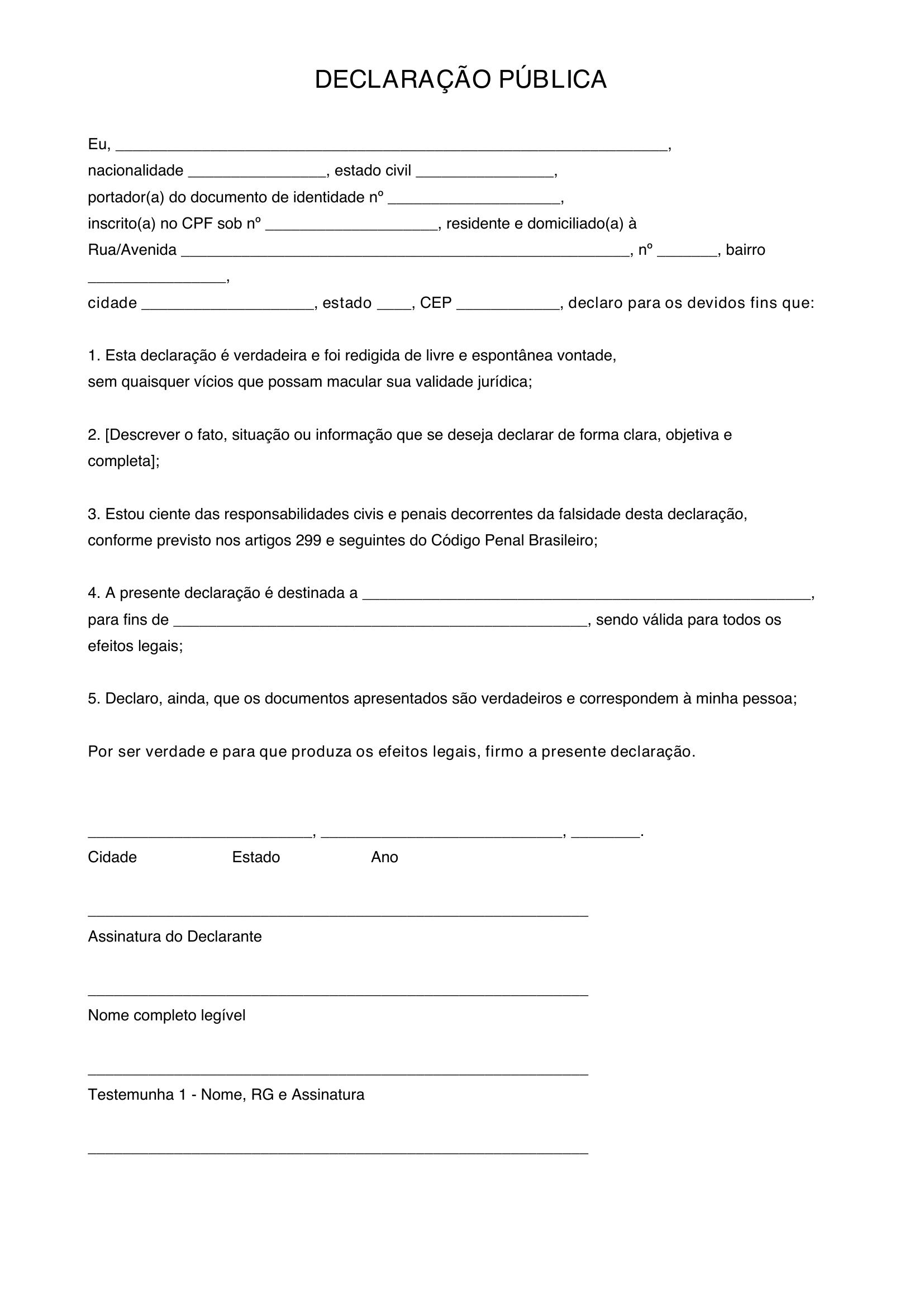 Modelo De Declaração Pública