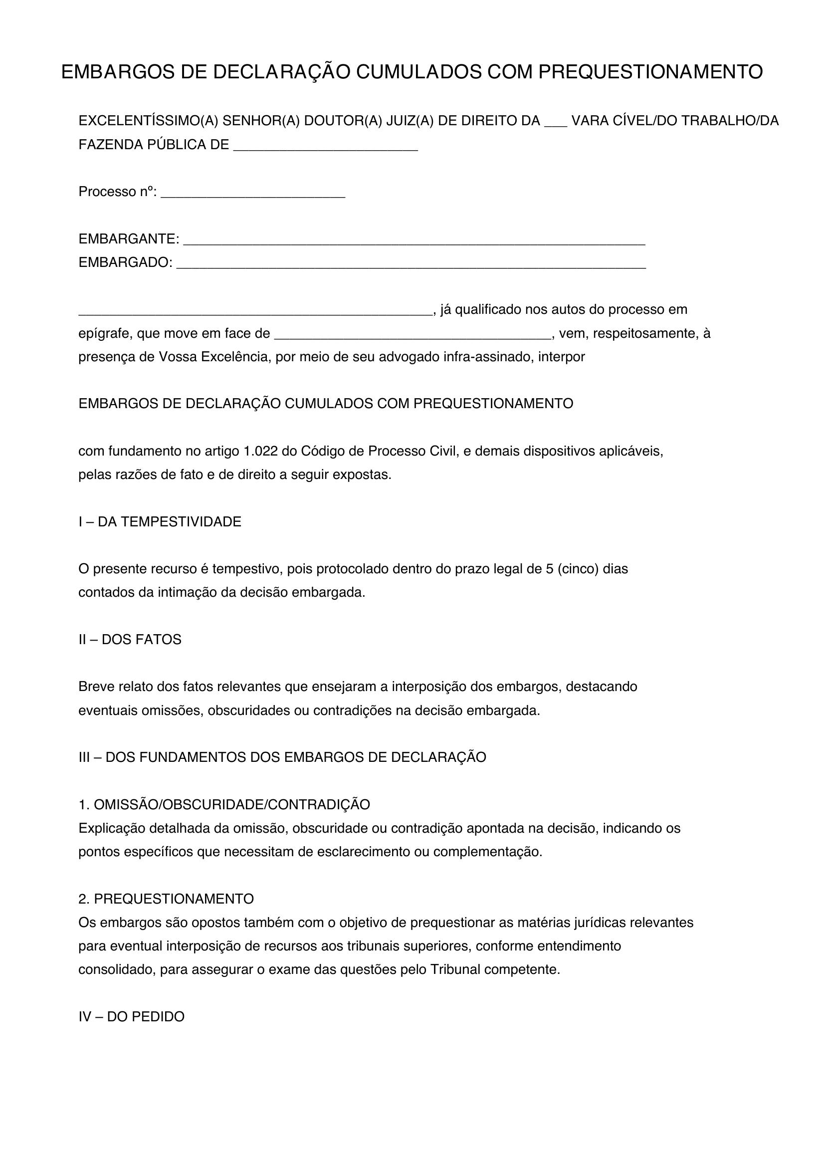 Embargos De Declaração Prequestionamento Modelo