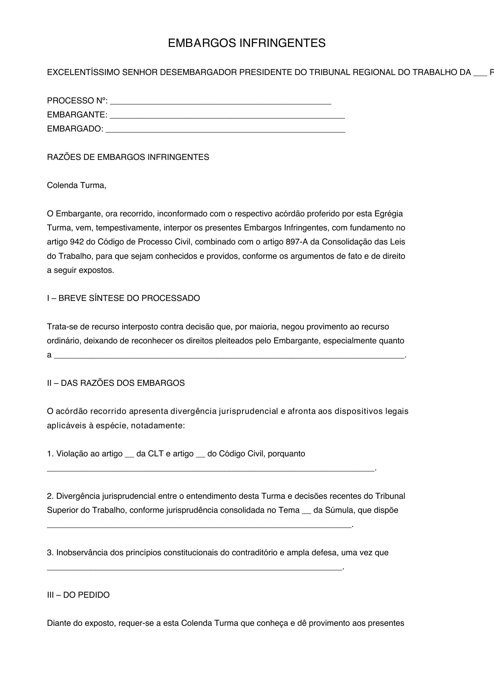 Modelo De Embargos Infringentes