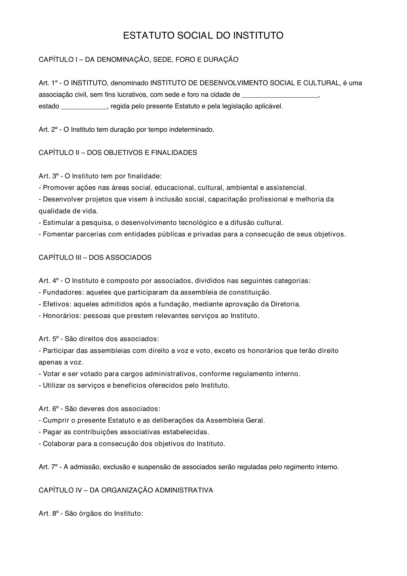 Modelo De Estatuto De Instituto