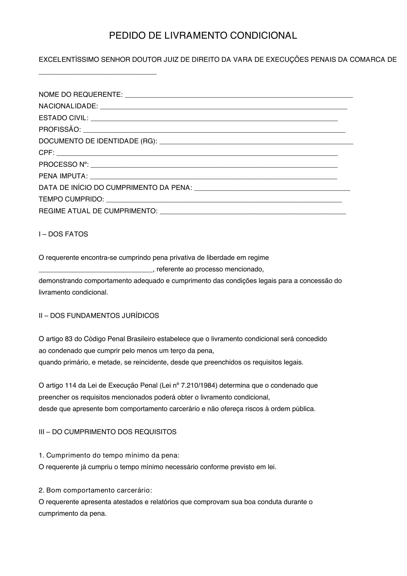 Modelo De Livramento Condicional