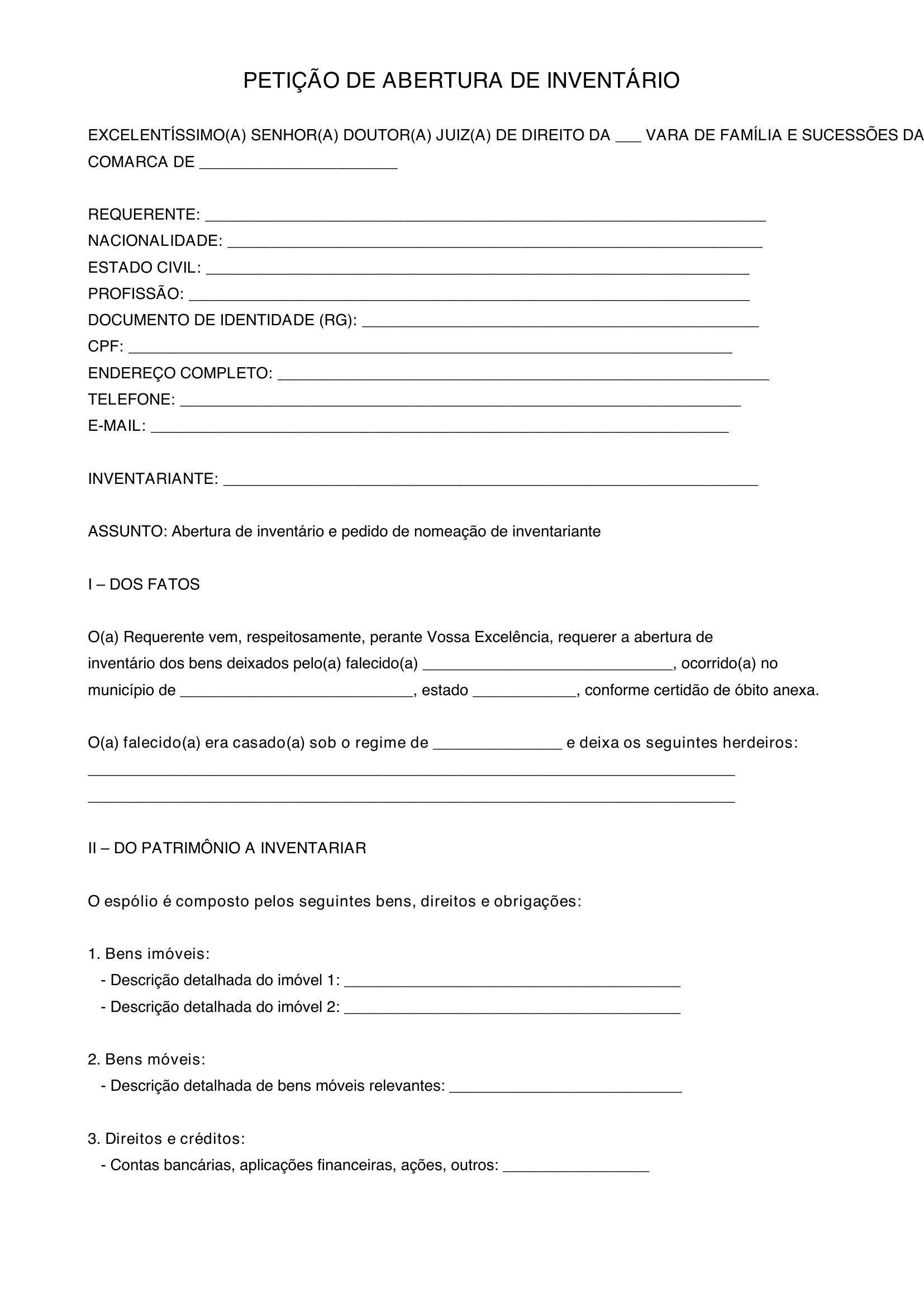 Modelo Petição Abertura De Inventário