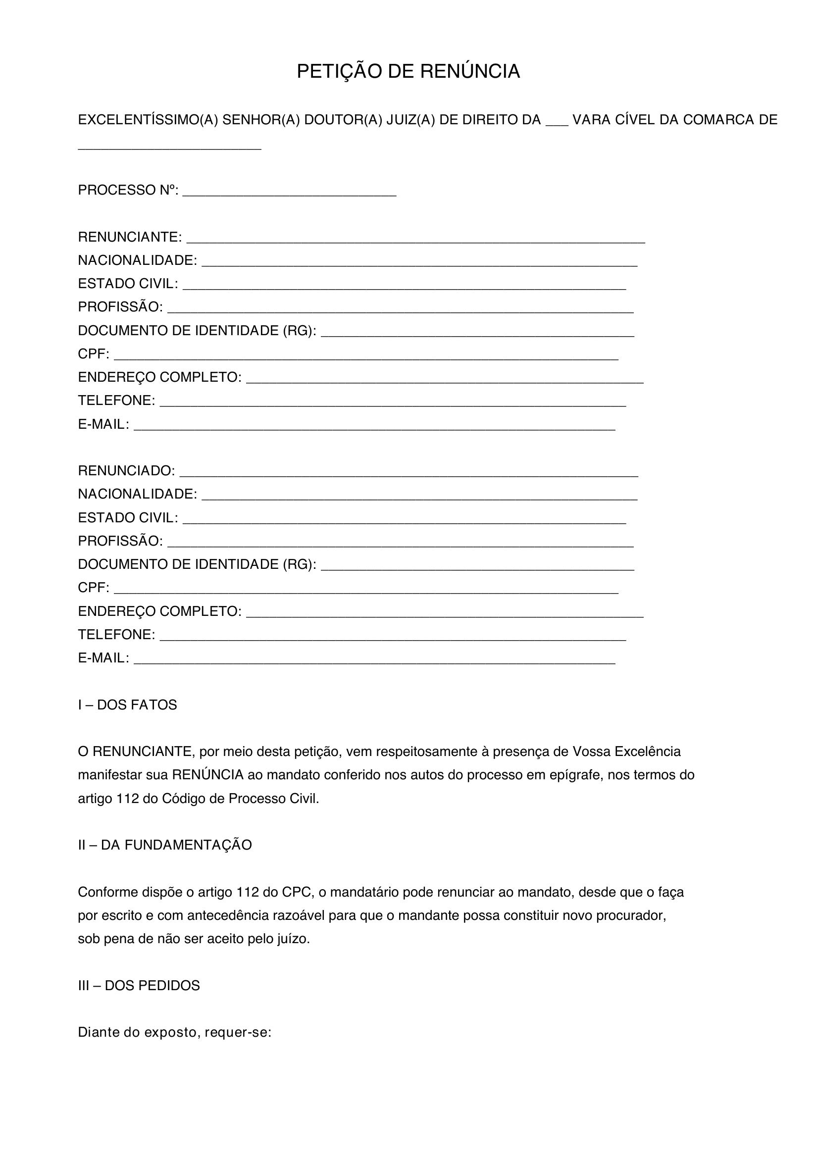 Modelo Petição De Renuncia