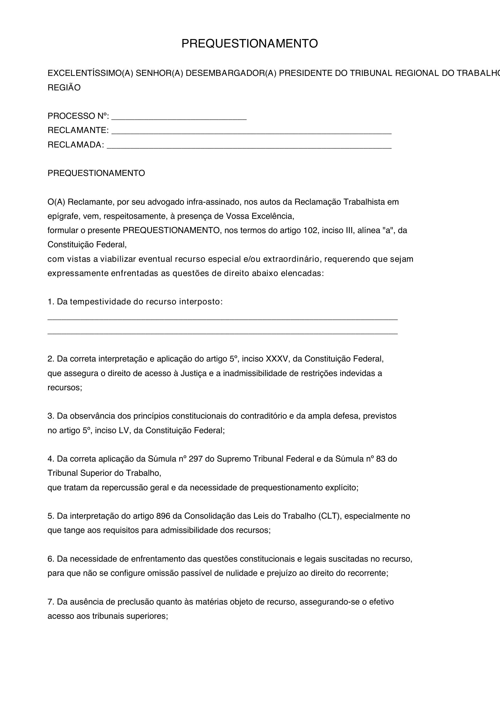 Modelo De Prequestionamento