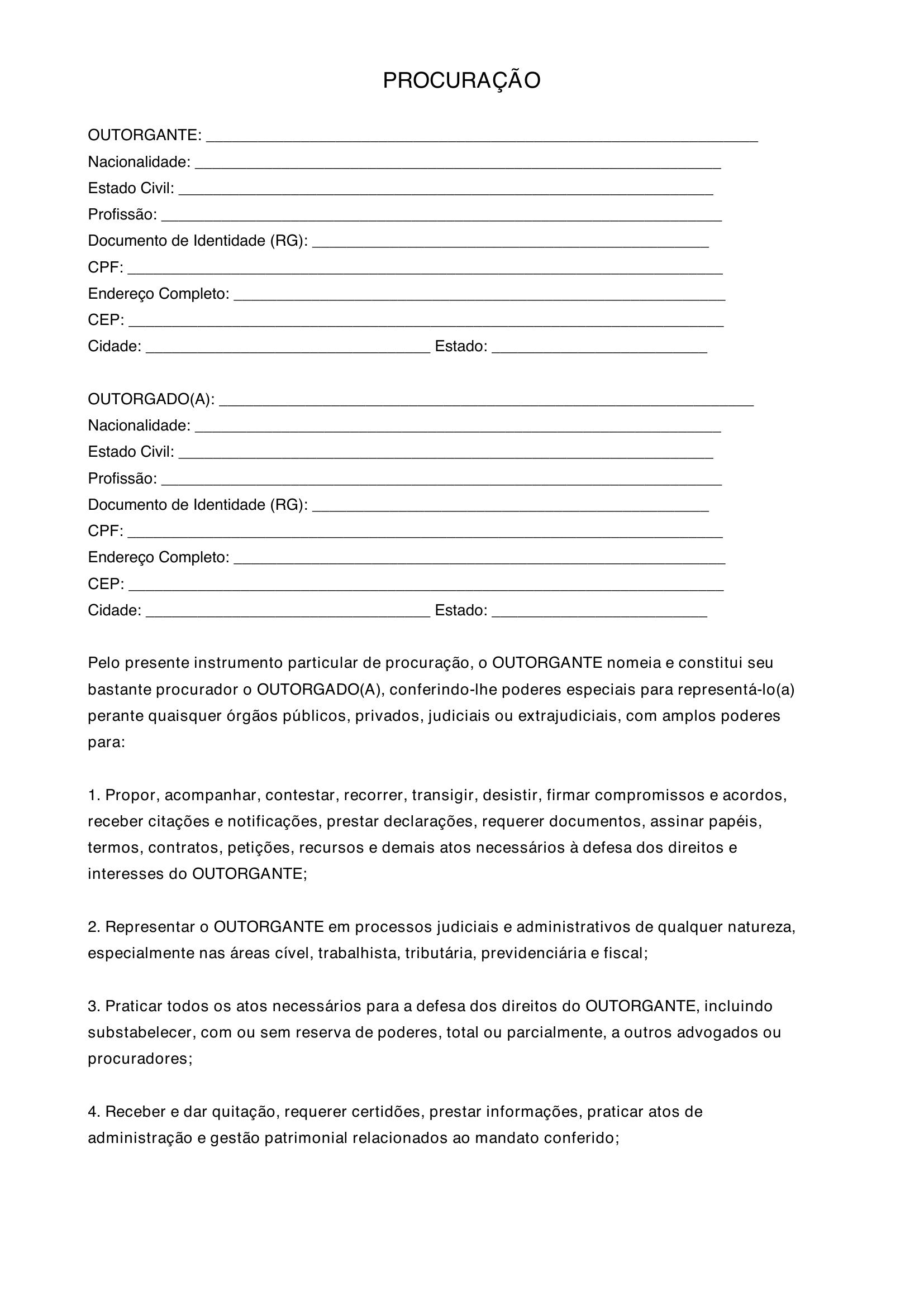 Modelo De Procuração Preenchida
