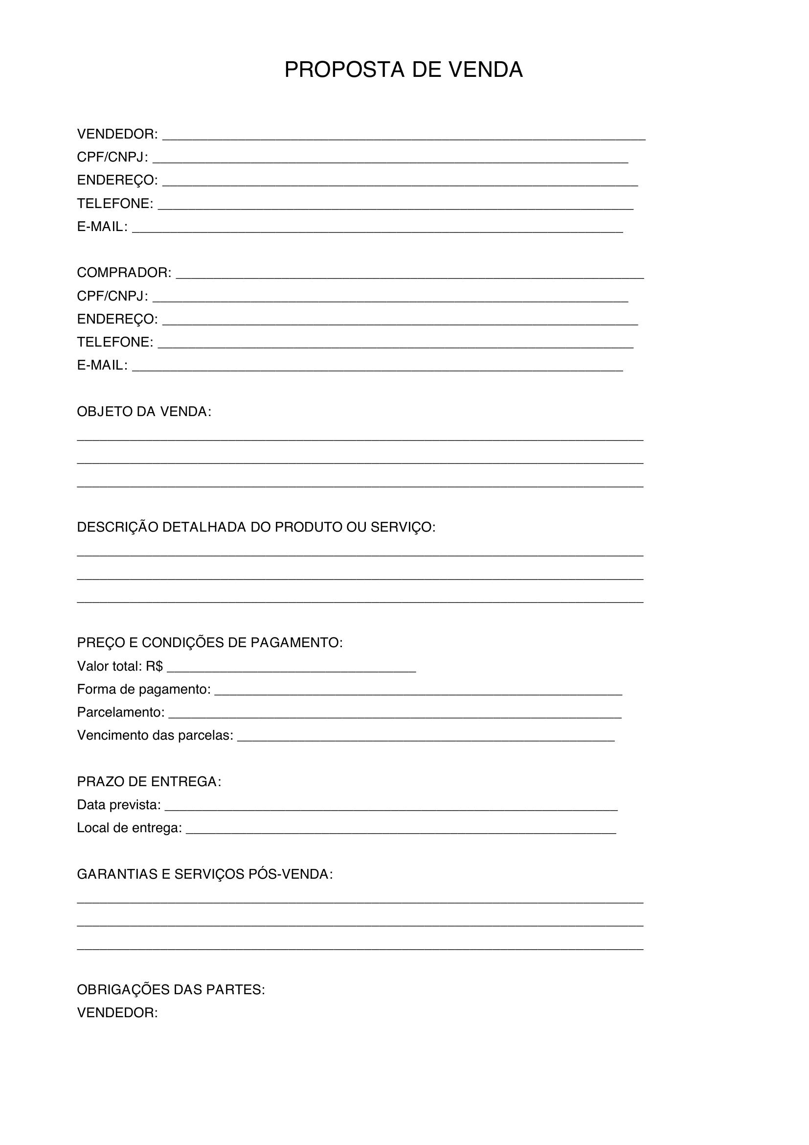 Modelo De Proposta De Venda