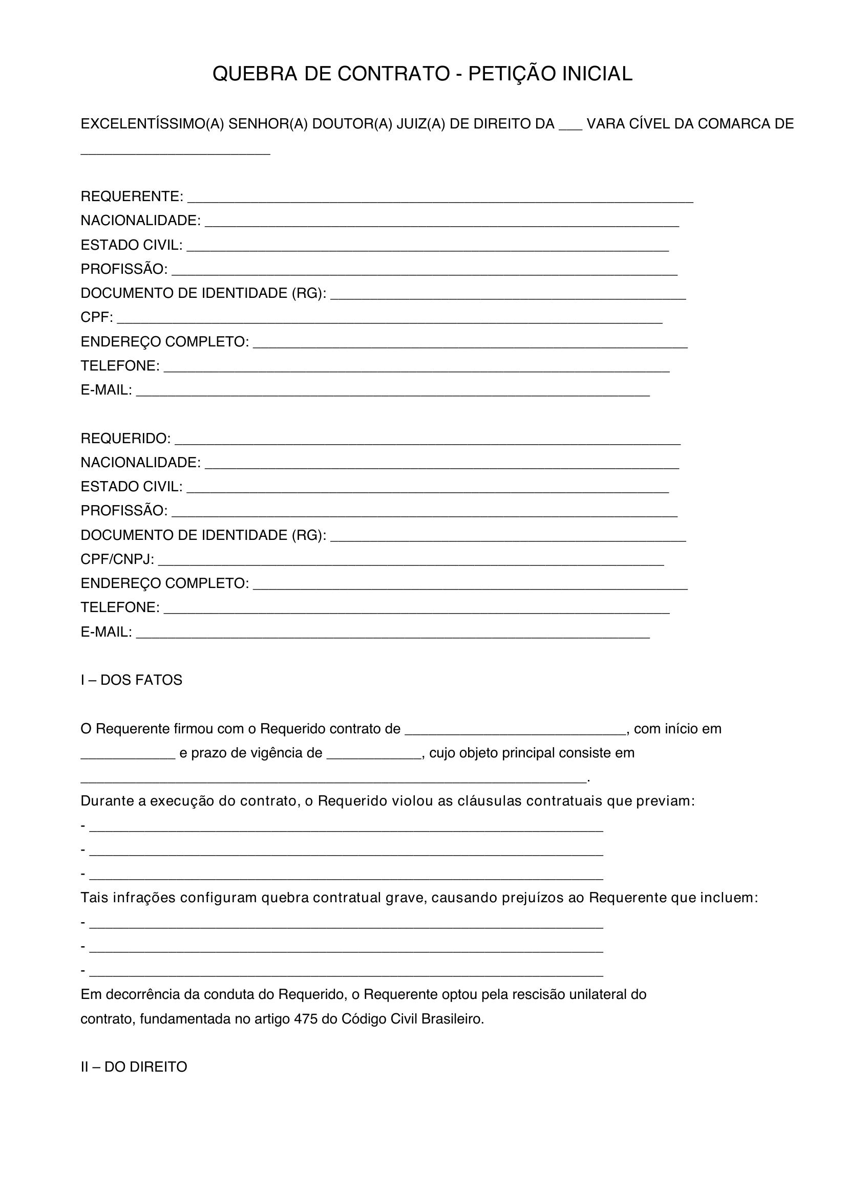 Modelo De Quebra De Contrato