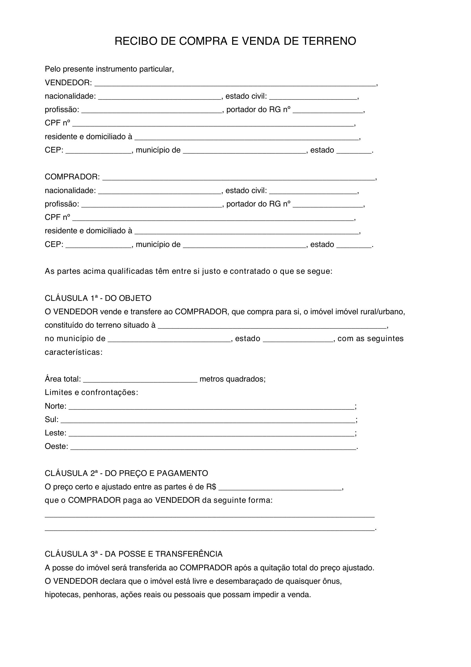 Modelo De Recibo De Compra E Venda De Terreno