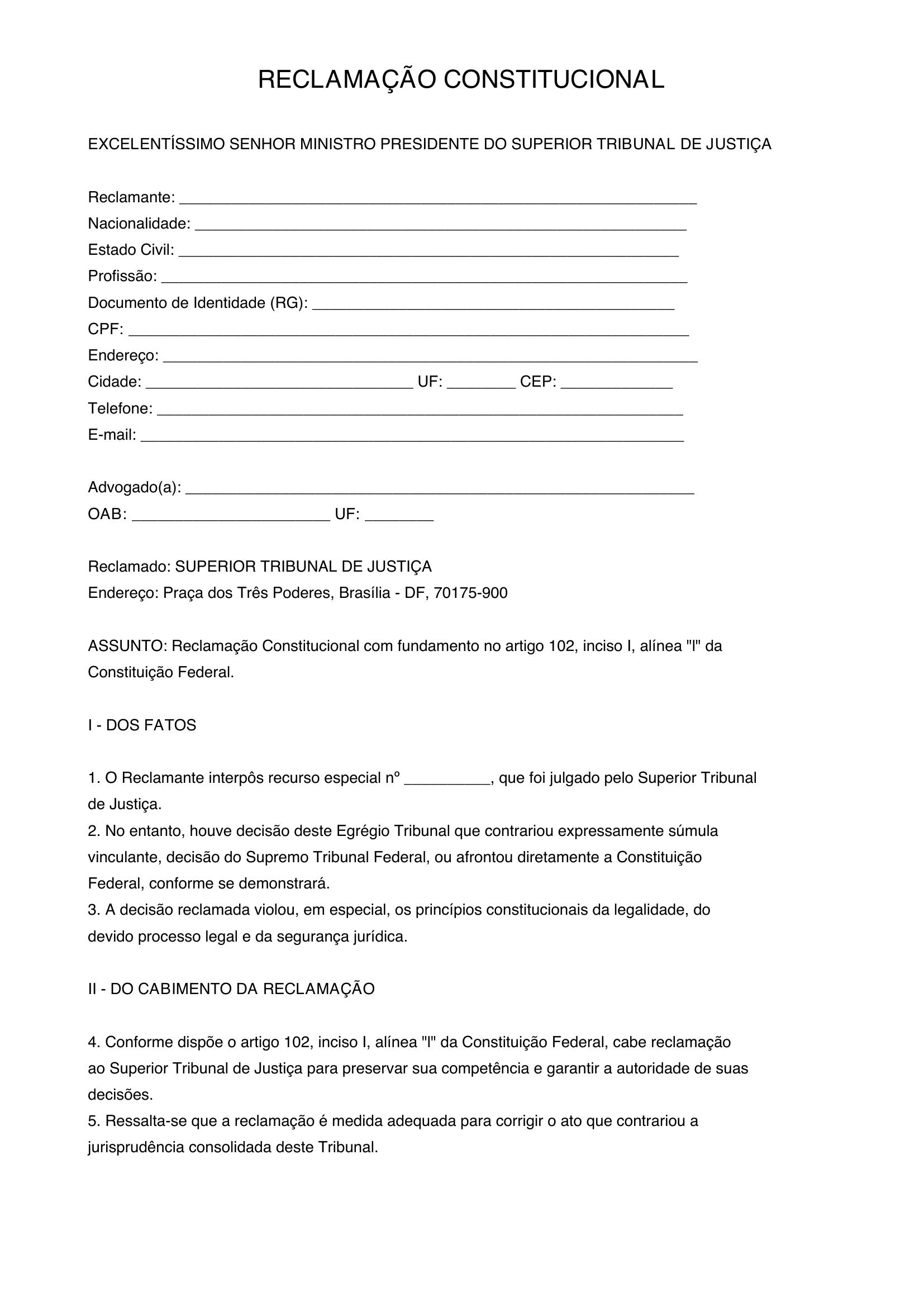 Modelo Reclamação Stj