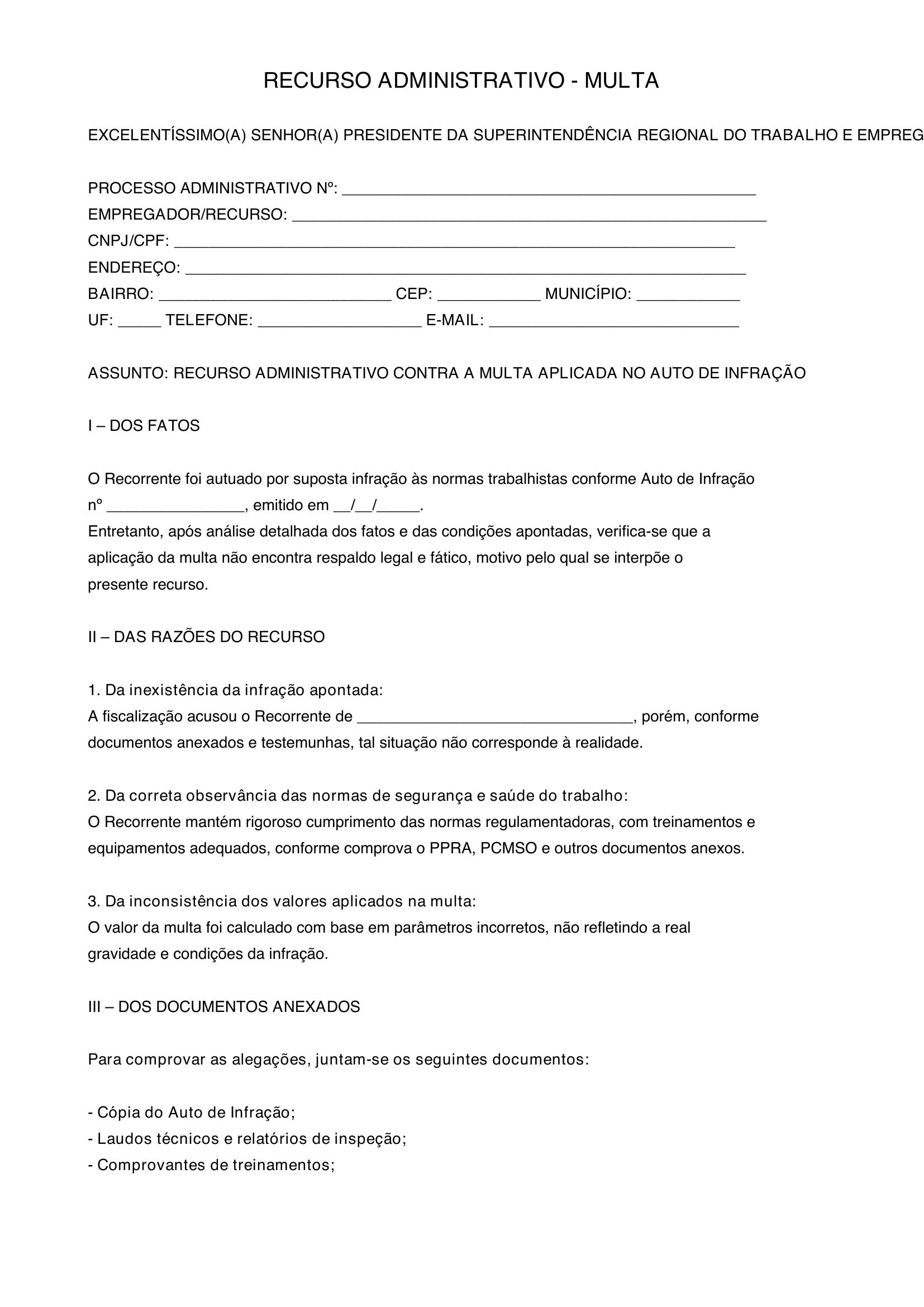 Modelo Recurso Multa