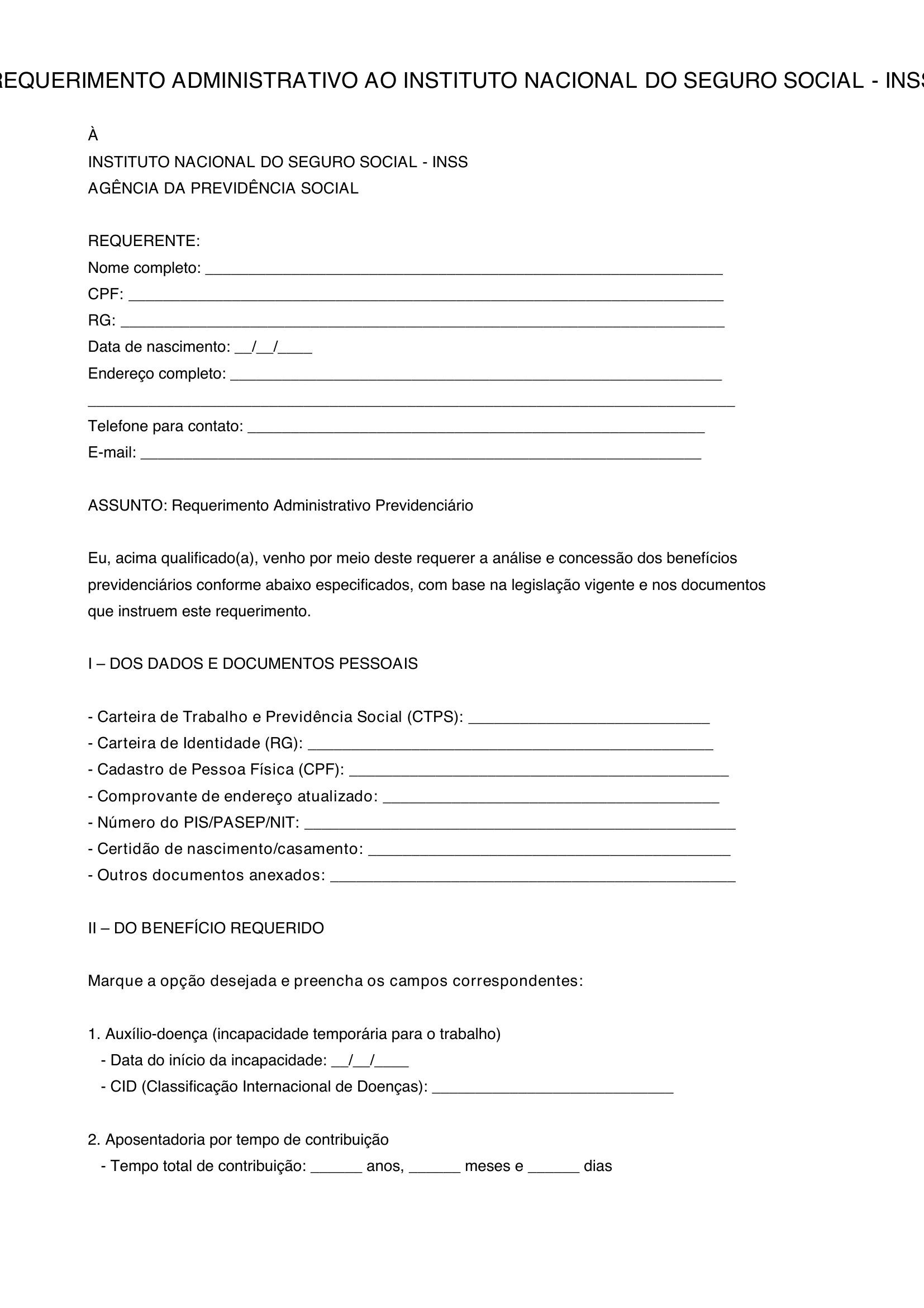 Modelo De Requerimento Administrativo Inss