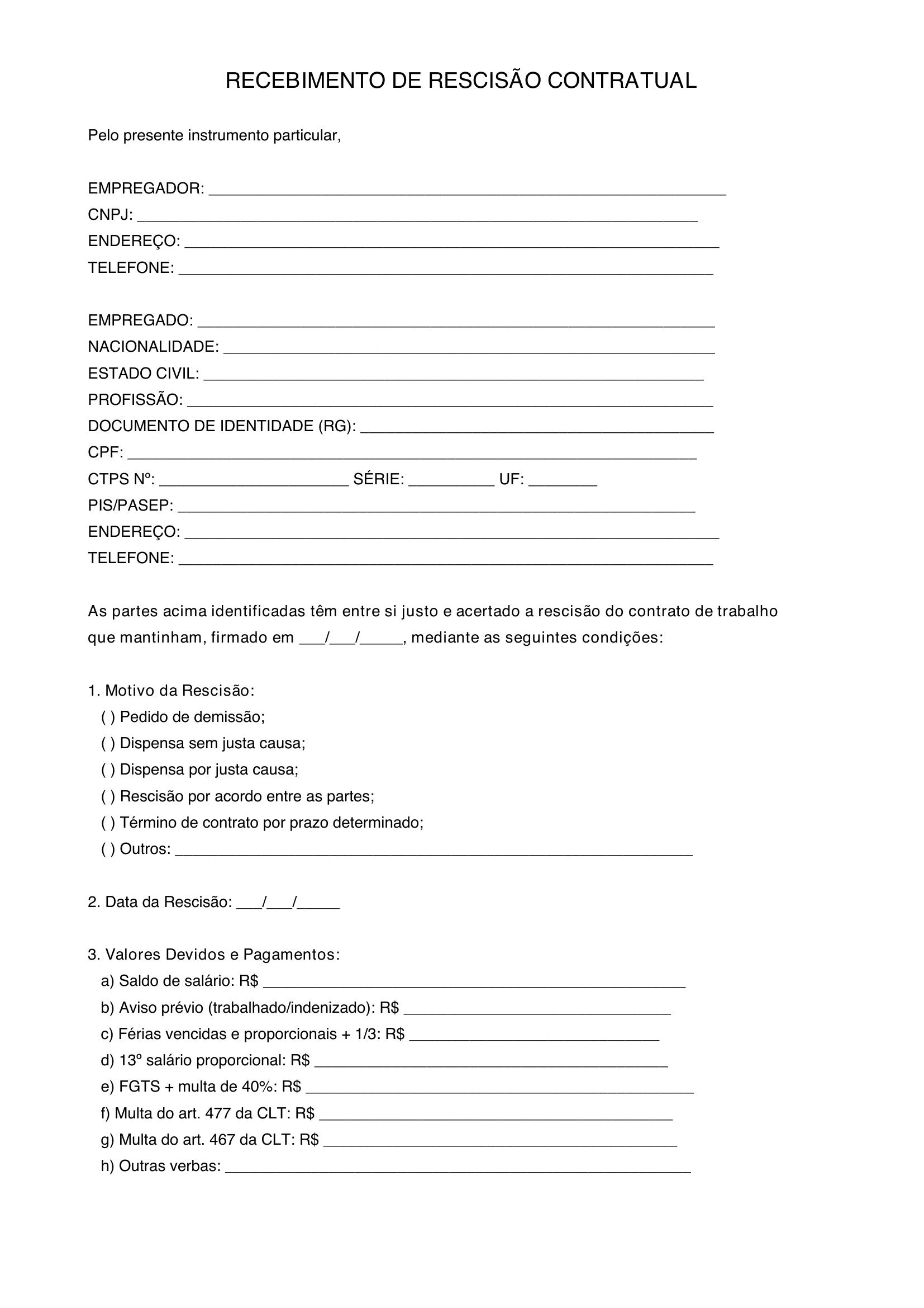 Modelo De Rescisão De Contrato