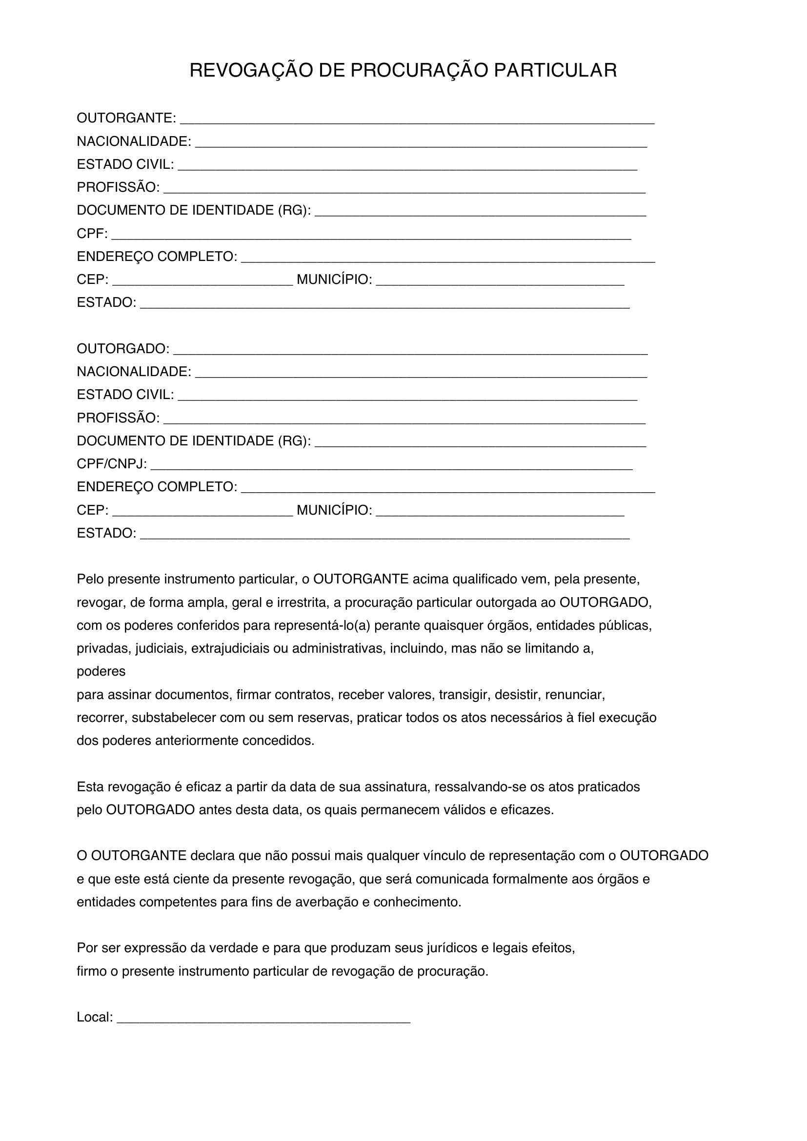 Modelo De Revogação De Procuração Particular