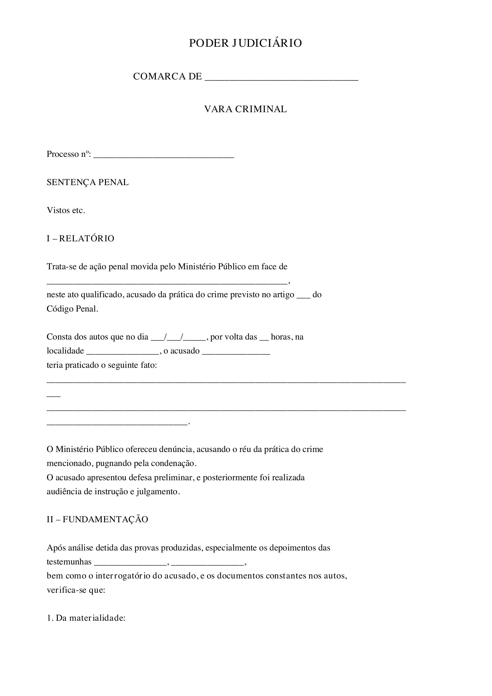 Modelo De Sentença Penal